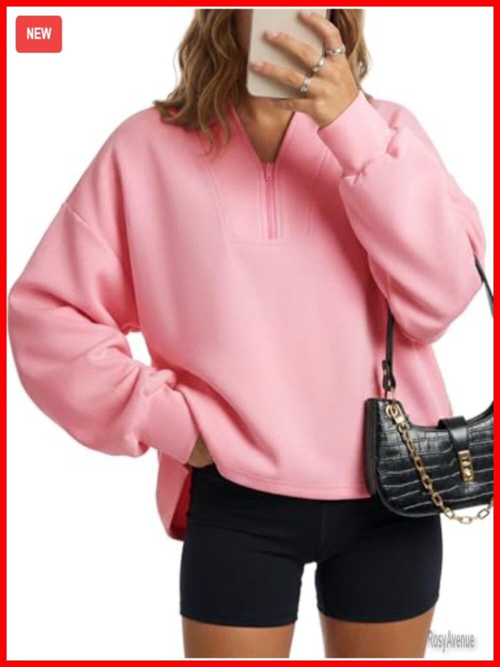 Oversized Half Zip Sweatshirt Drop Shoulder Balloon Sleeve Women